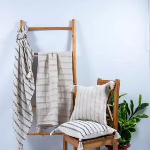 Jeté à rayures Natural 50"x60" - gris - Corriveau