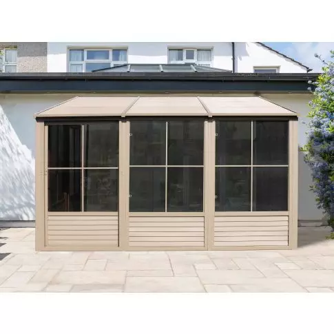 Gazebo Penguin Florence金属屋顶附加阳光房 8英尺 x 16英尺 沙色