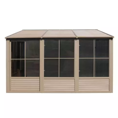 Gazebo Penguin Florence金属屋顶附加阳光房 8英尺 x 16英尺 沙色