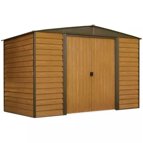 Arrow Woodridge 10 x 6 ft. Steel Storage Shed Coffee/Woodgrain