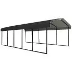 Abri d'auto en acier galvanisé 12 x 24 x 7 pi, noir/charbon