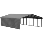 Arrow Galvanized Steel Carport 20 x 29 x 9 ft., 1-Sided Enclosure, Charcoal