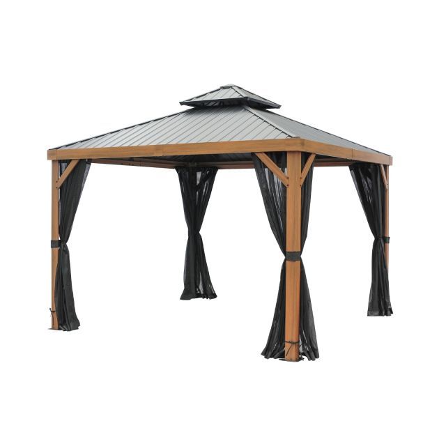 Gazebo Penguin Yosemite 10 x 10' double roof galvanized steel roof, aluminum posts wood finish
