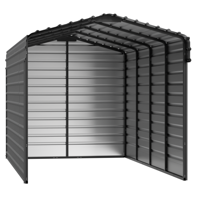 Arrow Steel Carport With 3 Wall Kits, 10X20X09, Charcoal