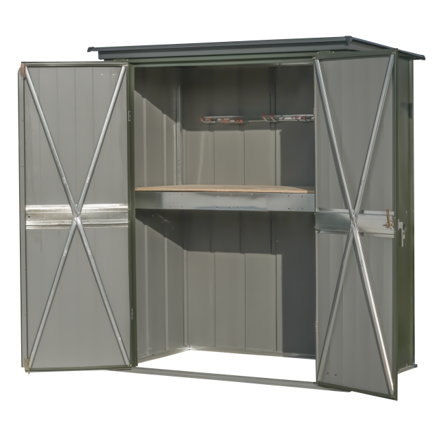 Scotts 5' X 3' Outdoor Potting Shed With Hanging Tool Rack And Tabletop Surface, Modern 2-Tone Galvanized Steel Garden Tool Shed, Vintage Green/Anthracite