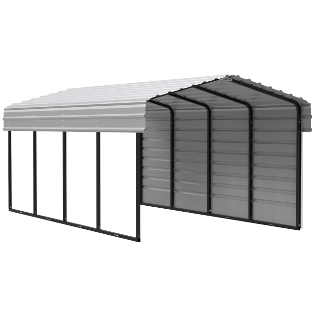 Arrow Carports Abri d'auto en acier galvanisé, avec enceinte 1 côté, Kit abri d'auto métallique, 10' x 20' x 7' , Coquille d'œuf