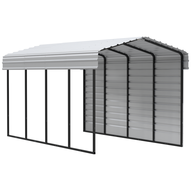 Arrow Carports Galvanized Steel Carport, with 1-Sided Enclosure, Compact Car Metal Carport Kit, 10' x 20' x 9' , Eggshell