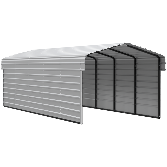 Arrow Carports Galvanized Steel Carport, with 2-Sided Enclosure, Compact Car Metal Carport Kit, 10' x 24' x 7', Eggshell