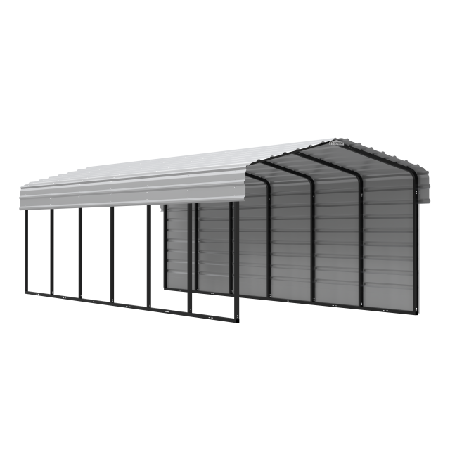 Arrow Carports Galvanized Steel Carport, with 1-Sided Enclosure, Compact Car Metal Carport Kit, 10' x 29' x 7' , Eggshell