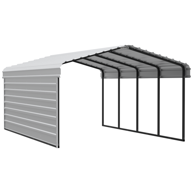 Arrow Carports Abri d'auto en acier galvanisé, avec enceinte 1 côté, Kit abri d'auto métallique, 12' x 20' x 7'  , Coquille d'œuf