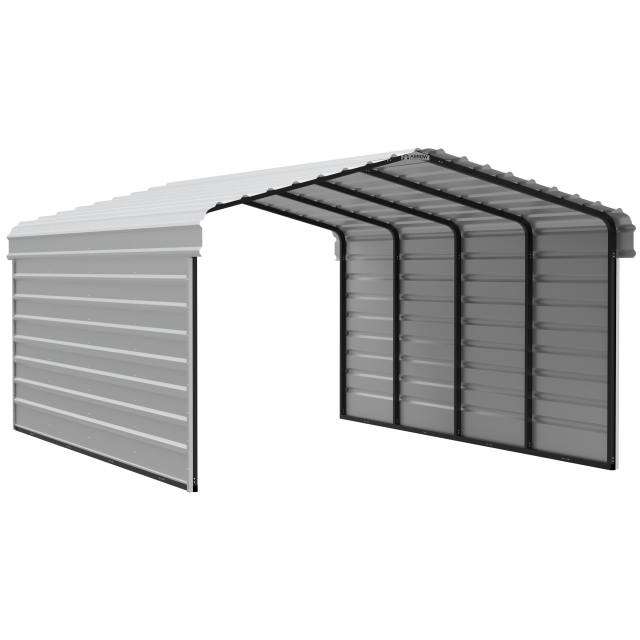 Arrow Carports Galvanized Steel Carport, with 2-Sided Enclosure, Compact Car Metal Carport Kit, 12' x 20' x 7'  , Eggshell