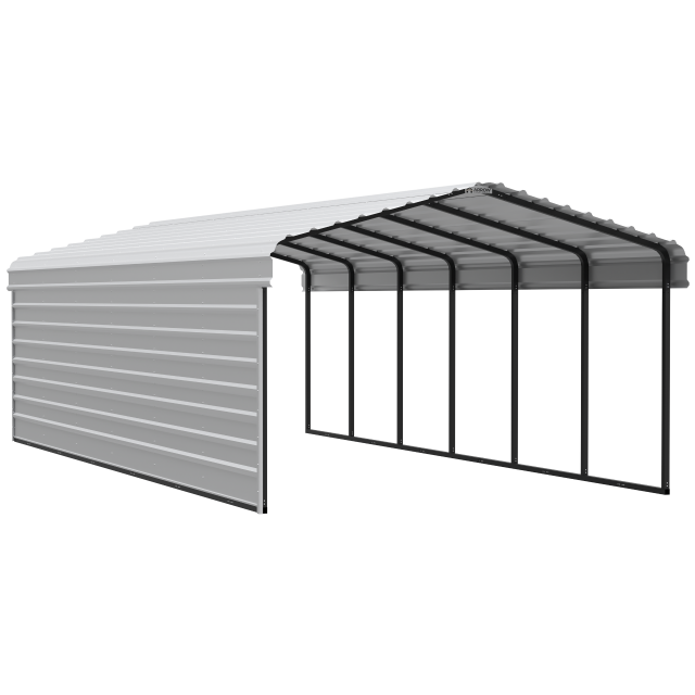 Arrow Carports Abri d'auto en acier galvanisé, avec enceinte 1 côté, Kit abri d'auto métallique, 12' x 29' x 7'  , Coquille d'œuf