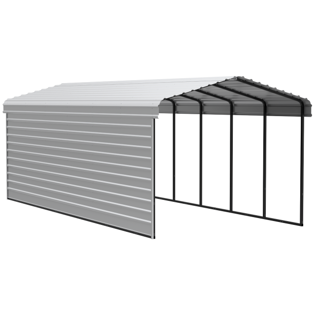 Arrow镀锌钢车棚, 单侧围挡, 紧凑型金属车棚套件, 12' x 29' x 9', 蛋壳色