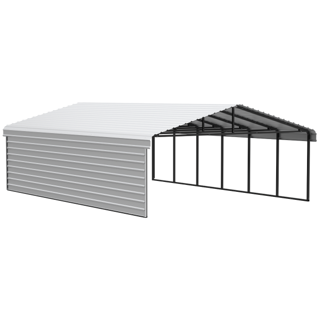 Arrow Carports Abri d'auto en acier galvanisé, avec enceinte 1 côté, Kit abri d'auto métallique, 20' x 29' x 7' , Coquille d'œuf