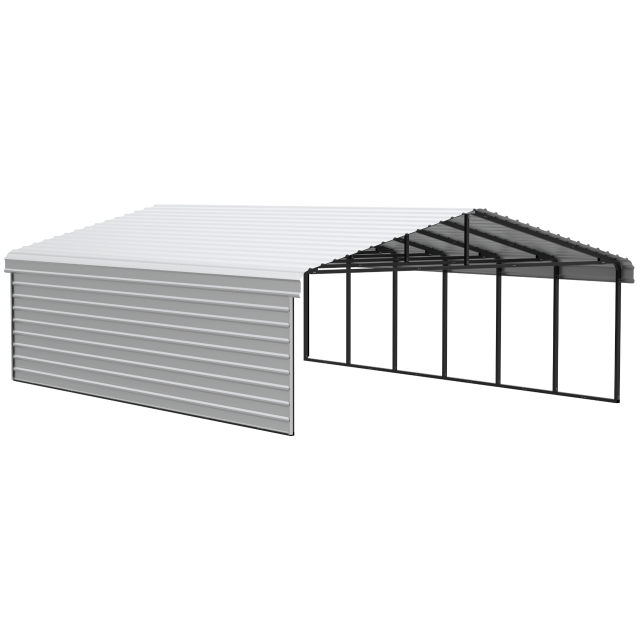 Arrow Carports Galvanized Steel Carport, with 1-Sided Enclosure, Compact Car Metal Carport Kit, 20' x 29' x 9" , Eggshell