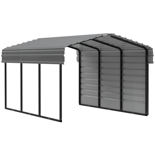 Arrow Carports Galvanized Steel Carport, with 1-Sided Enclosure, Compact Car Metal Carport Kit, 10' x 15' x 7', Charcoal