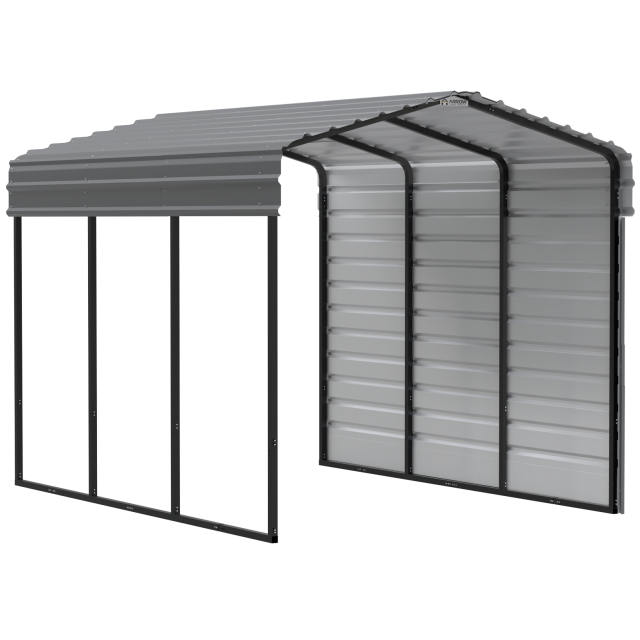 Arrow Carports Galvanized Steel Carport, with 1-Sided Enclosure, Compact Car Metal Carport Kit, 10' x 15' x 9' , Charcoal