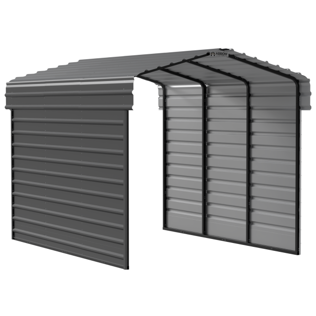 Arrow Carports Galvanized Steel Carport, with 2-Sided Enclosure, Compact Car Metal Carport Kit, 10' x 15' x 9' , Charcoal