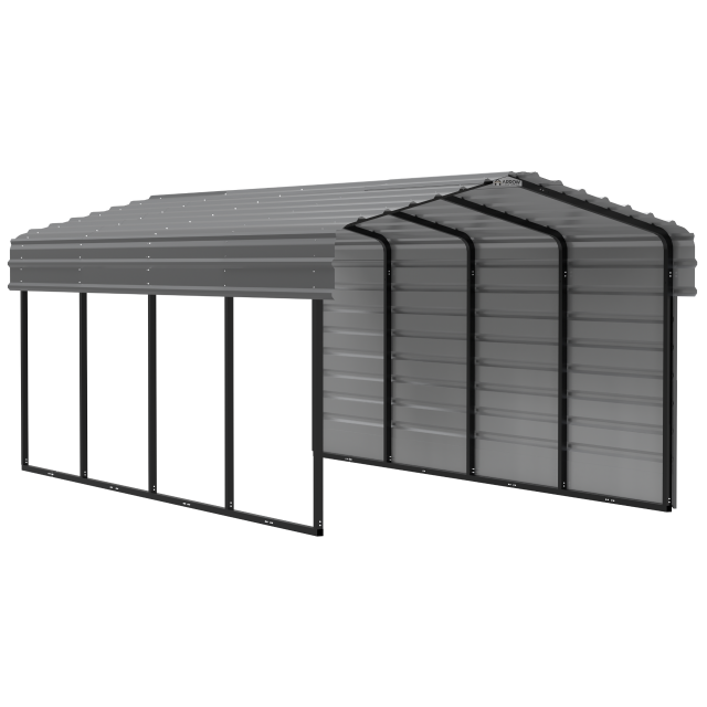 Arrow Carports Galvanized Steel Carport, with 1-Sided Enclosure, Compact Car Metal Carport Kit, 10' x 20' x 7' , Charcoal