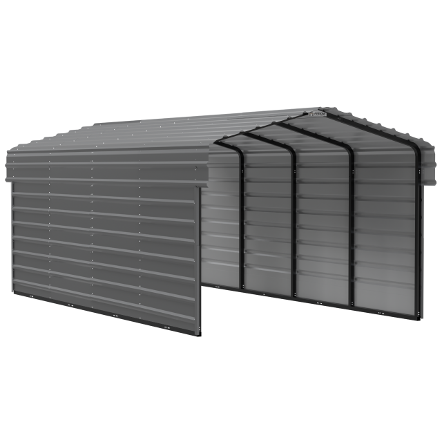Arrow Carports Galvanized Steel Carport, with 2-Sided Enclosure, Compact Car Metal Carport Kit, 10' x 20' x 7' , Charcoal