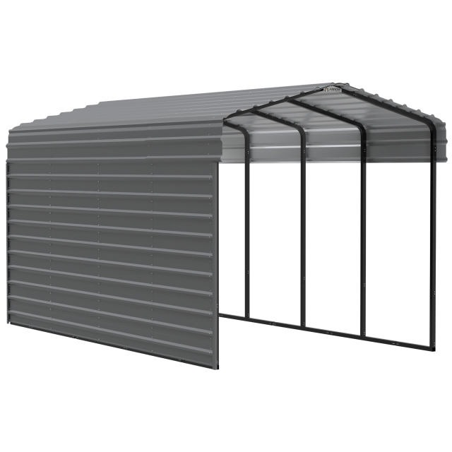 Arrow Carports Galvanized Steel Carport, with 1-Sided Enclosure, Compact Car Metal Carport Kit, 10' x 20' x 9' , Charcoal