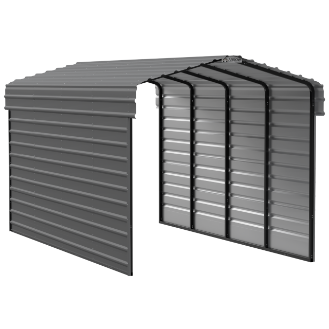 Arrow Carports Galvanized Steel Carport, with 2-Sided Enclosure, Compact Car Metal Carport Kit, 10' x 20' x 9' , Charcoal