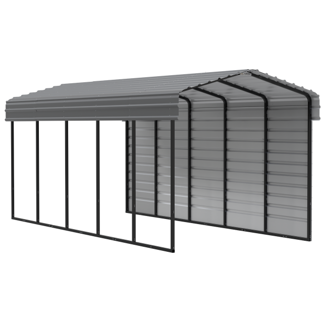 Arrow Carports Abri d'auto en acier galvanisé, avec enceinte 1 côté, Kit abri d'auto métallique, 10' x 24' x 9' , Anthracite