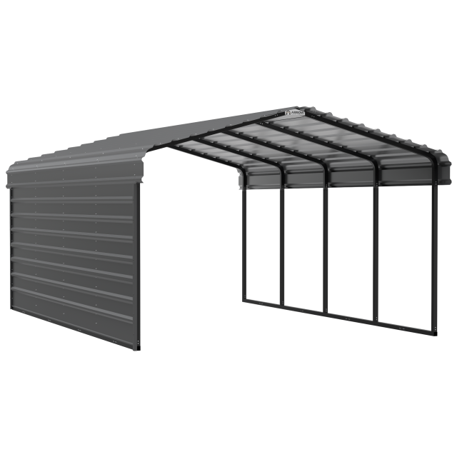 Arrow Carports Abri d'auto en acier galvanisé, avec enceinte 1 côté, Kit abri d'auto métallique, 12' x 20' x 7'  , Anthracite
