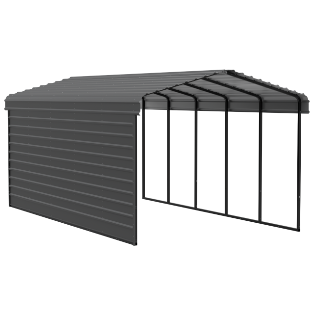 Arrow Carports Abri d'auto en acier galvanisé, avec enceinte 1 côté, Kit abri d'auto métallique, 12' x 24' x 9'  , Anthracite