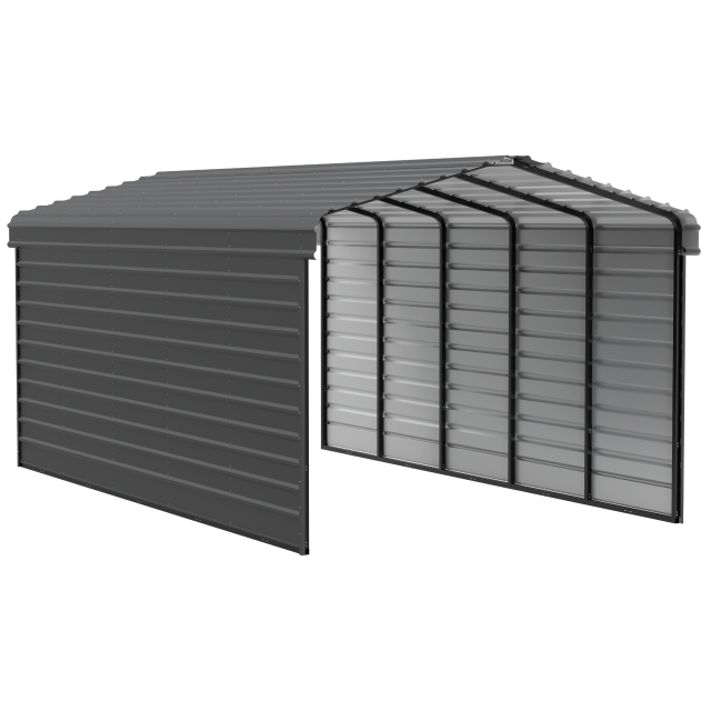 Arrow Carports Galvanized Steel Carport, with 2-Sided Enclosure, Compact Car Metal Carport Kit, 12' x 24' x 9'  , Charcoal