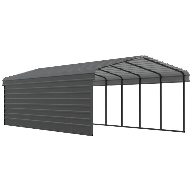 Arrow Carports Abri d'auto en acier galvanisé, avec enceinte 1 côté, Kit abri d'auto métallique, 12' x 29' x 7'  , Anthracite