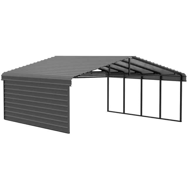 Arrow Carports Abri d'auto en acier galvanisé, avec enceinte 1 côté, Kit abri d'auto métallique, 20' x 20' x 7' , Anthracite