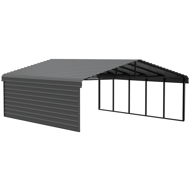 Arrow Carports Galvanized Steel Carport, with 1-Sided Enclosure, Compact Car Metal Carport Kit, 20' x 24' x 7'  , Charcoal