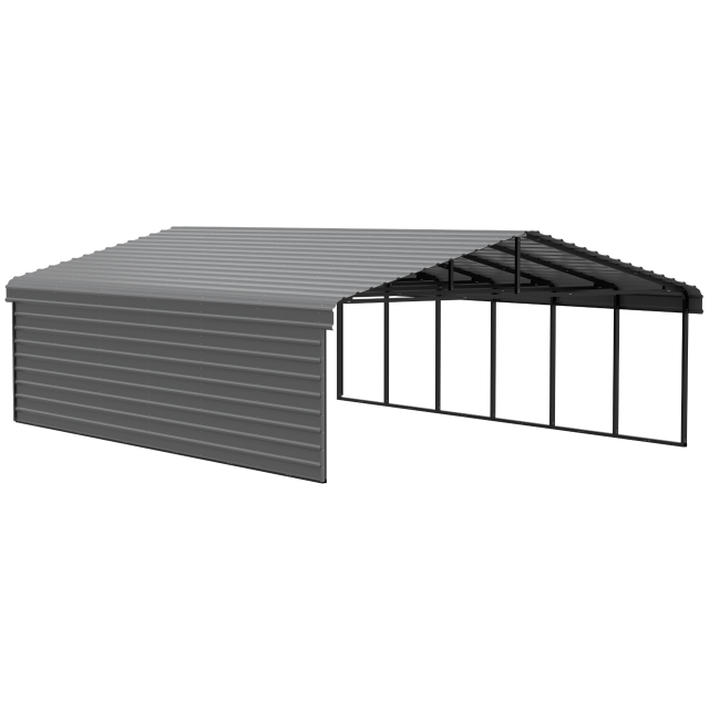 Arrow Carports Abri d'auto en acier galvanisé, avec enceinte 1 côté, Kit abri d'auto métallique, 20' x 29' x 9'  , Anthracite