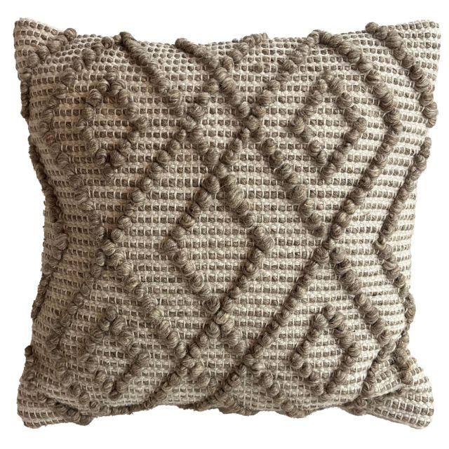 Coussin texturé Terra  18"x18" - Taupe avec motif de diamant - Corriveau