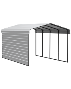 Arrow Carports Galvanized Steel Carport, with 2-Sided Enclosure, Compact Car Metal Carport Kit, 12' x 20' x 9'  , Eggshell