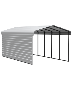 Arrow Carports Galvanized Steel Carport, with 1-Sided Enclosure, Compact Car Metal Carport Kit, 12' x 24' x 9'  , Eggshell
