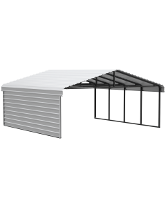 Arrow镀锌钢车棚, 单侧围挡, 紧凑型金属车棚套件, 20' x 20' x 9', 蛋壳色