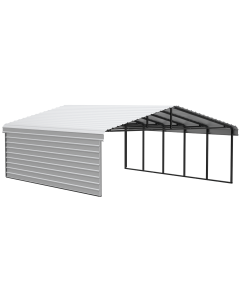 Arrow Carports Abri d'auto en acier galvanisé, avec enceinte 1 côté, Kit abri d'auto métallique, 20' x 24' x 7' , Coquille d'œuf