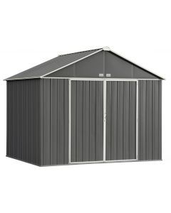 EZEE Shed Steel Storage 10 x 8 ft. Galvanized Extra High Gable Charcoal with Cream Trim