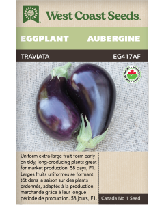 Traviata F1 Certified Organic Purple Eggplants Vegetables Seeds - West Coast Seeds