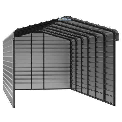 Arrow Steel Carport With 3 Wall Kits, 12X29X09, Eggshell