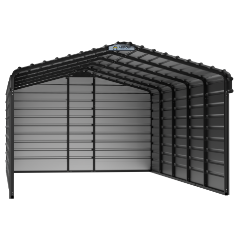 Arrow 钢制车棚 配3面墙套件, 12X24X07