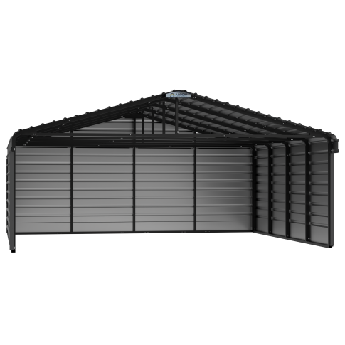 Arrow Steel Carport With 3 Wall Kits, 20X20X07, Charcoal