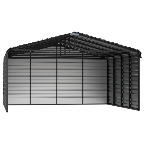 Arrow Steel Carport With 3 Wall Kits, 20X20X09, Charcoal