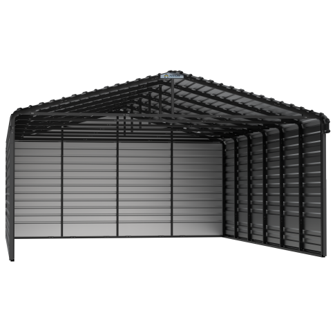 Arrow Steel Carport With 3 Wall Kits, 20X29X09, Charcoal