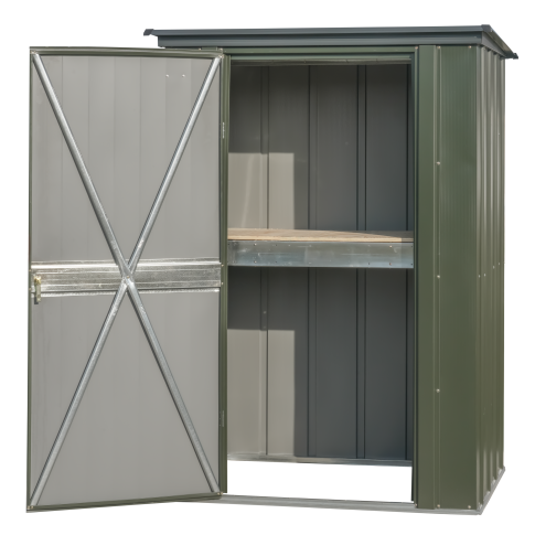 Scotts® 4' x 3' 户外盆栽棚 配悬挂工具架和桌面, 现代双色镀锌钢花园工具棚, 复古绿/炭灰色