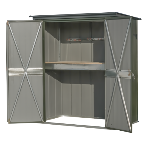 Scotts 5' x 3' 户外盆栽棚 配悬挂工具架和桌面, 现代双色镀锌钢花园工具棚, 复古绿/炭灰色