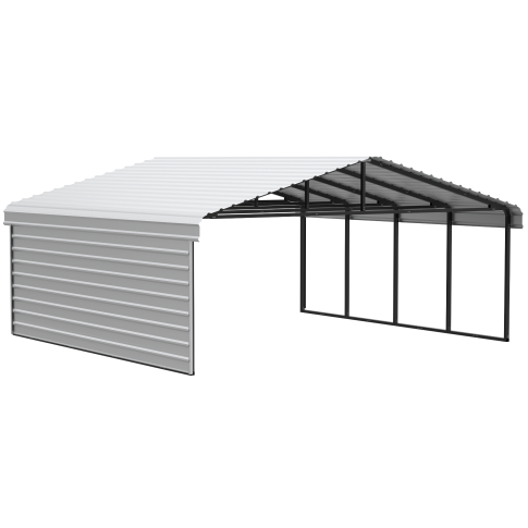 Arrow Carports Abri d'auto en acier galvanisé, avec enceinte 1 côté, Kit abri d'auto métallique, 20' x 20' x 9' , Coquille d'œuf