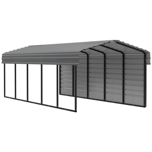 Abri d'auto Arrow en acier galvanisé, avec enceinte à 1 côté, Kit d'abri d'auto métallique pour voiture compacte, 10' x 24' x 7', Charbon